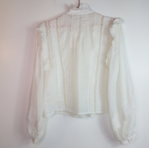 Frame Natalie White Embroidered Ramie Ling Sleeve Top Size Small - Picture 10 of 10